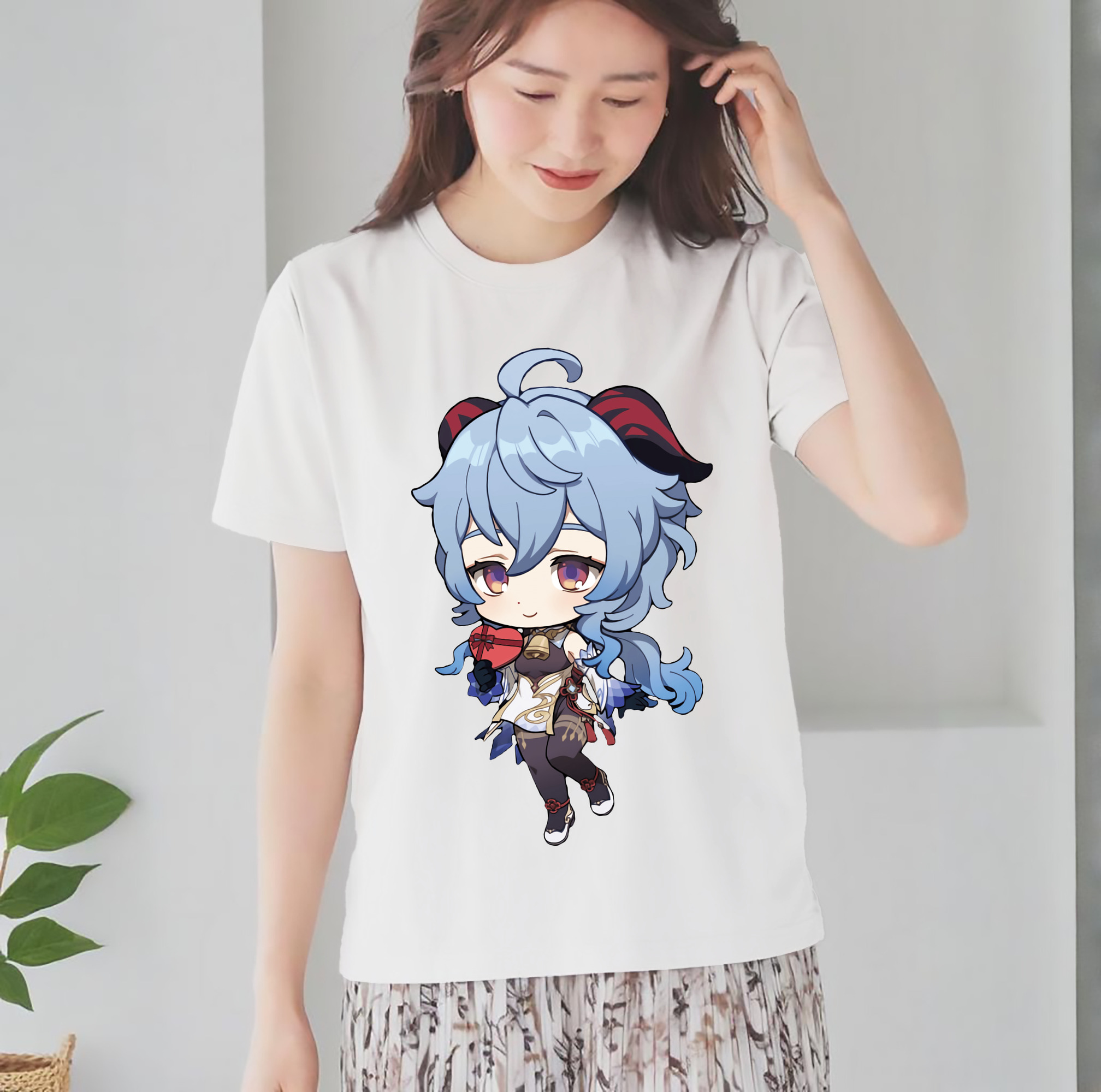 げんし神 甘雨 かんう genshin Ganyu レディースカジュアルプリントTシャツ（綿100％）
