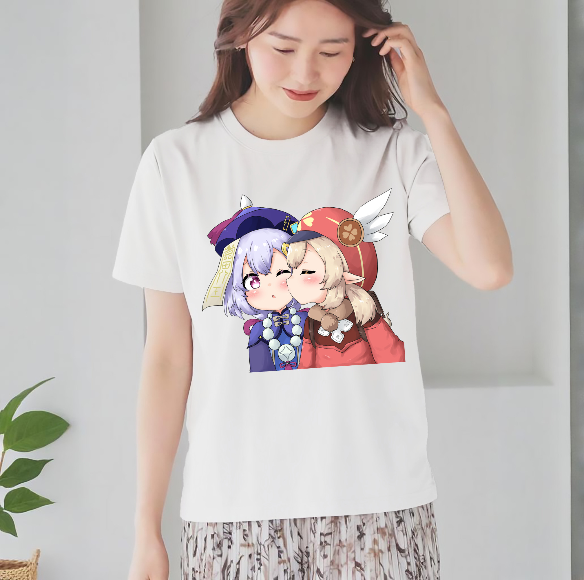 げんし神 七七 なな  genshin Nana レディースカジュアルプリントTシャツ（綿100％）