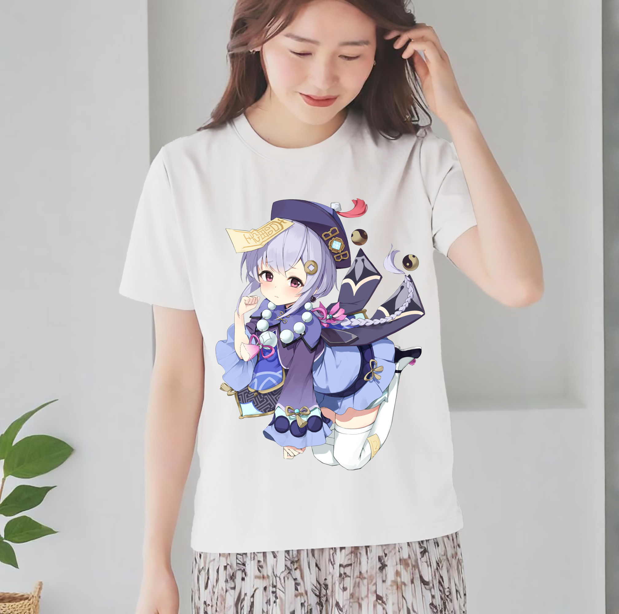 げんし神 七七 なな  genshin Nana レディースカジュアルプリントTシャツ（綿100％）