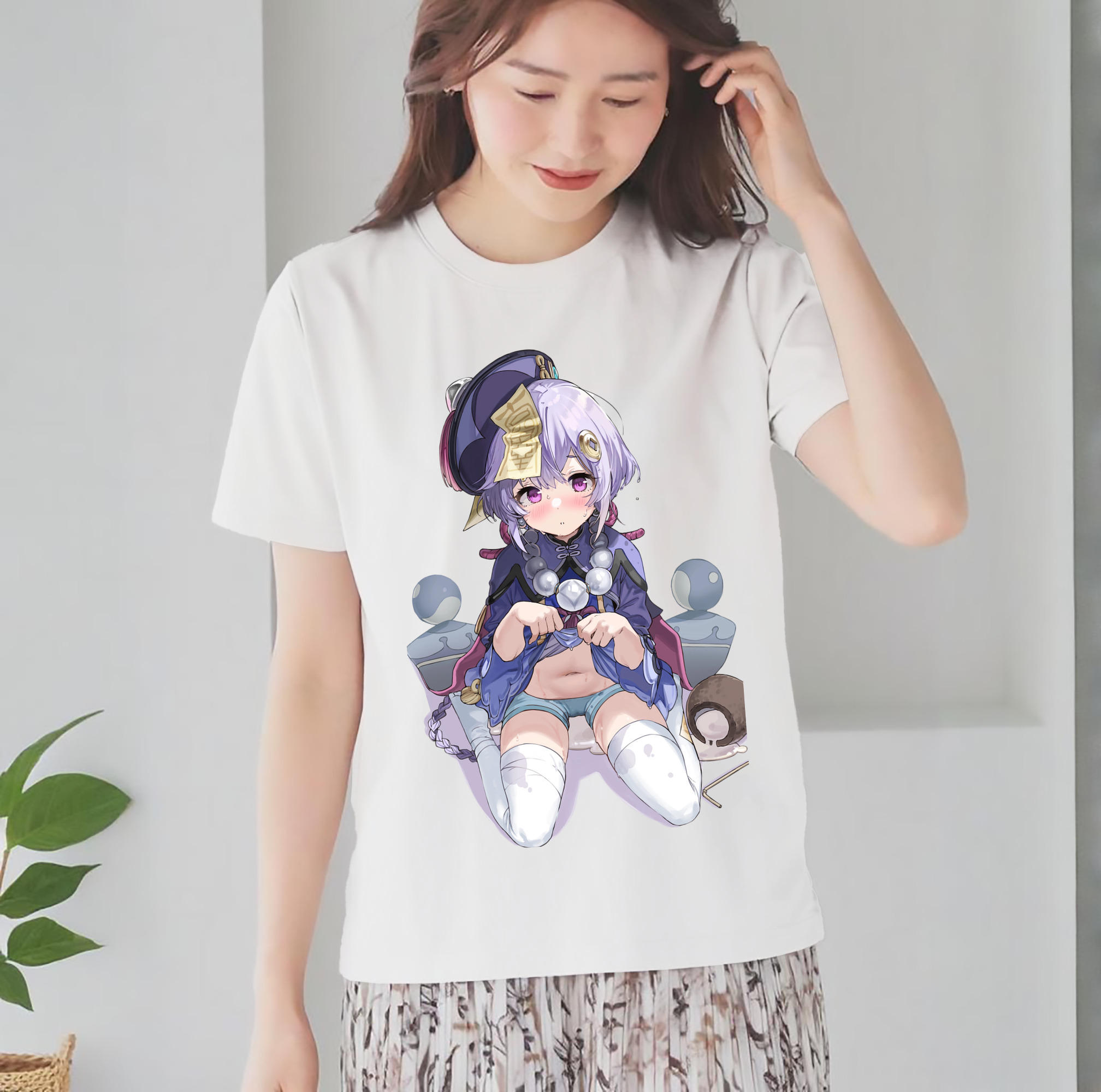 げんし神 七七 なな  genshin Nana レディースカジュアルプリントTシャツ（綿100％）