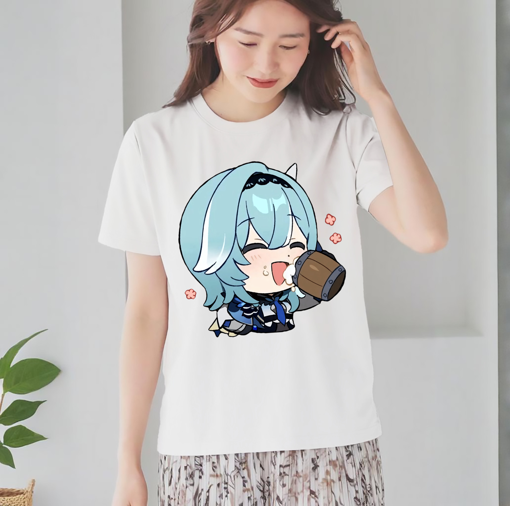 げんし神 优菈 ゆうら genshin Yūra レディースカジュアルプリントTシャツ（綿100％）