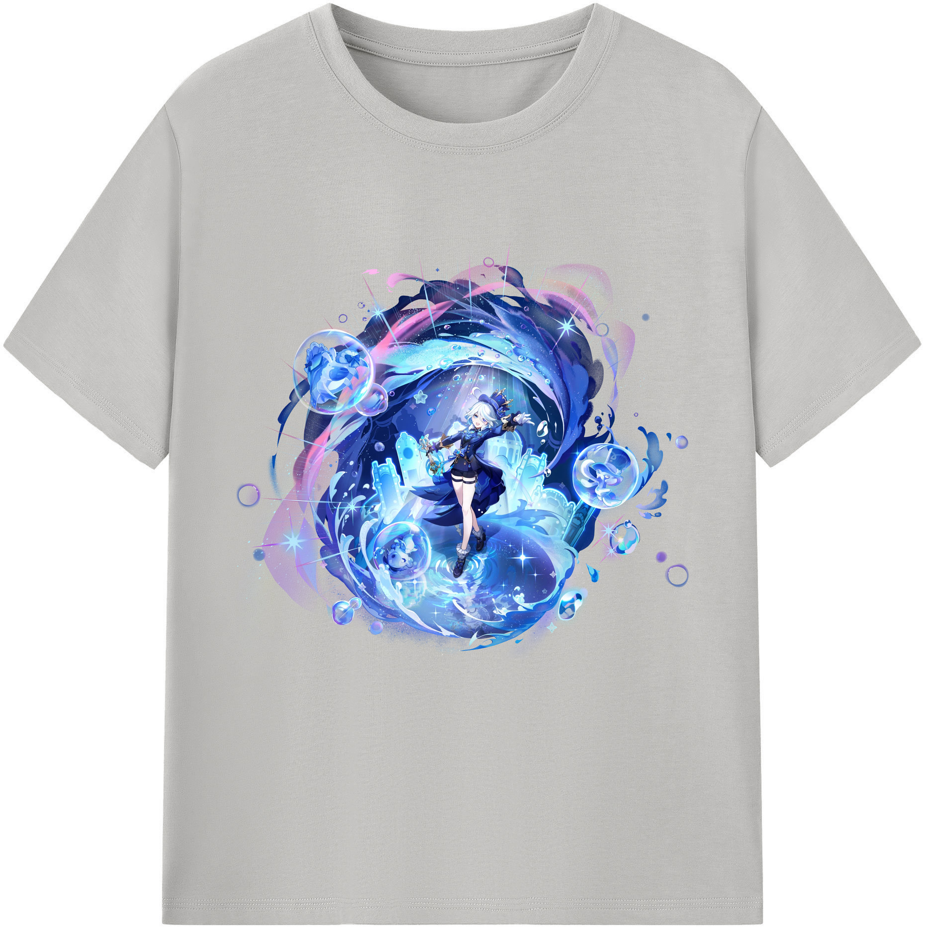 げんし神 フリーナ genshin Furina レディースカジュアルプリントTシャツ（綿100％）