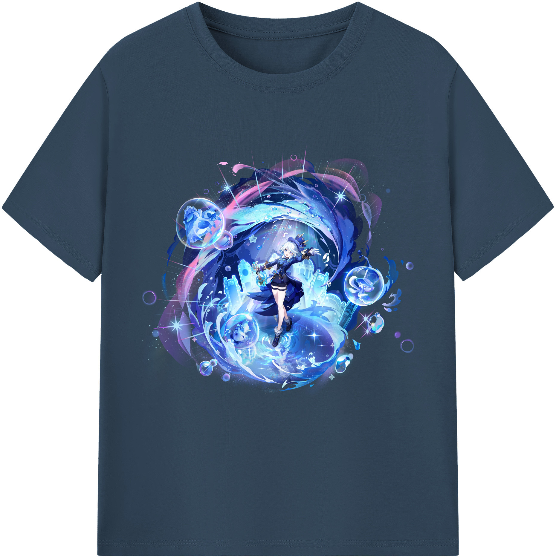 げんし神 フリーナ genshin Furina レディースカジュアルプリントTシャツ（綿100％）