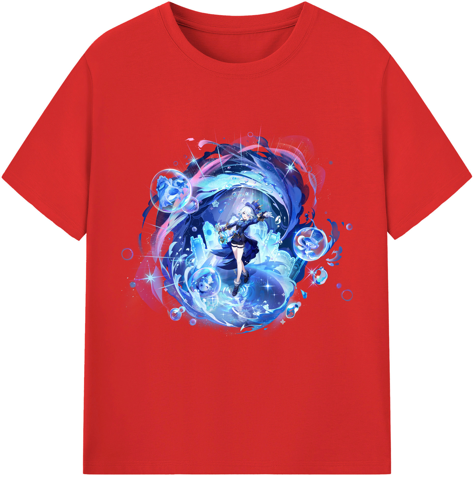 げんし神 フリーナ genshin Furina レディースカジュアルプリントTシャツ（綿100％）