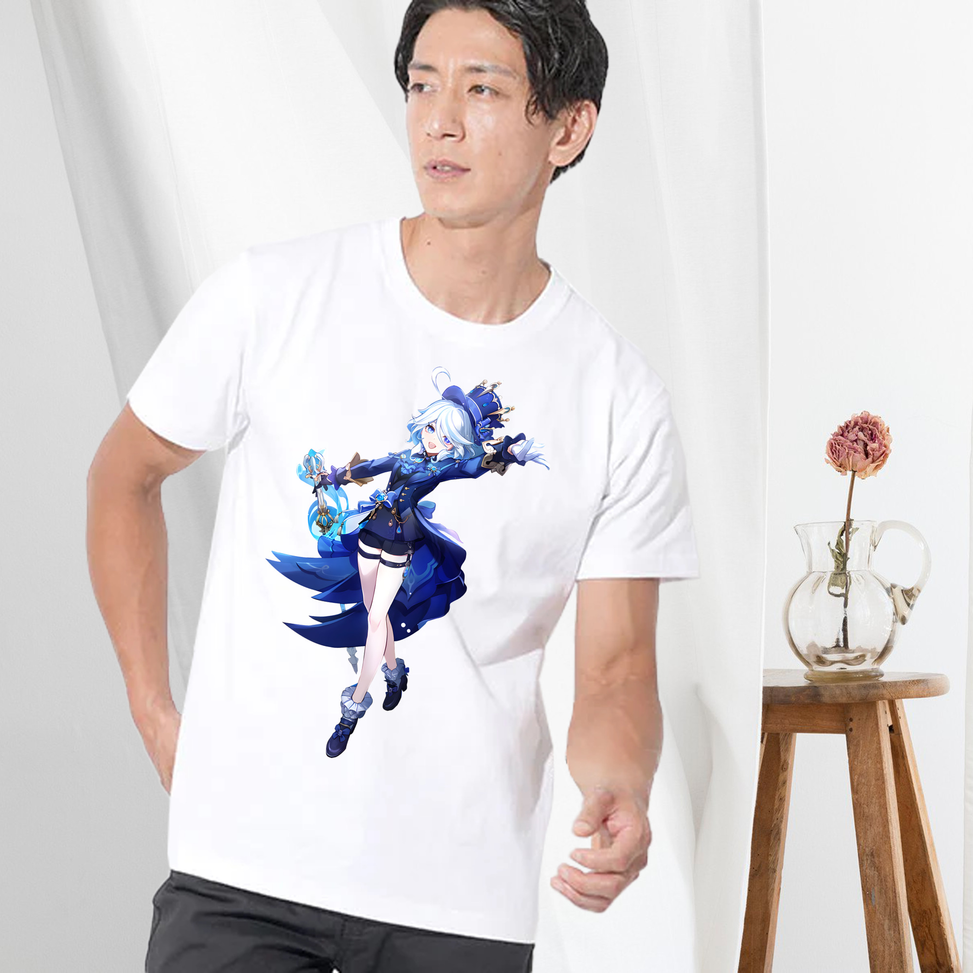 げんし神 フリーナ genshin Furina 綿100％半袖Tシャツ（フロントプリント）