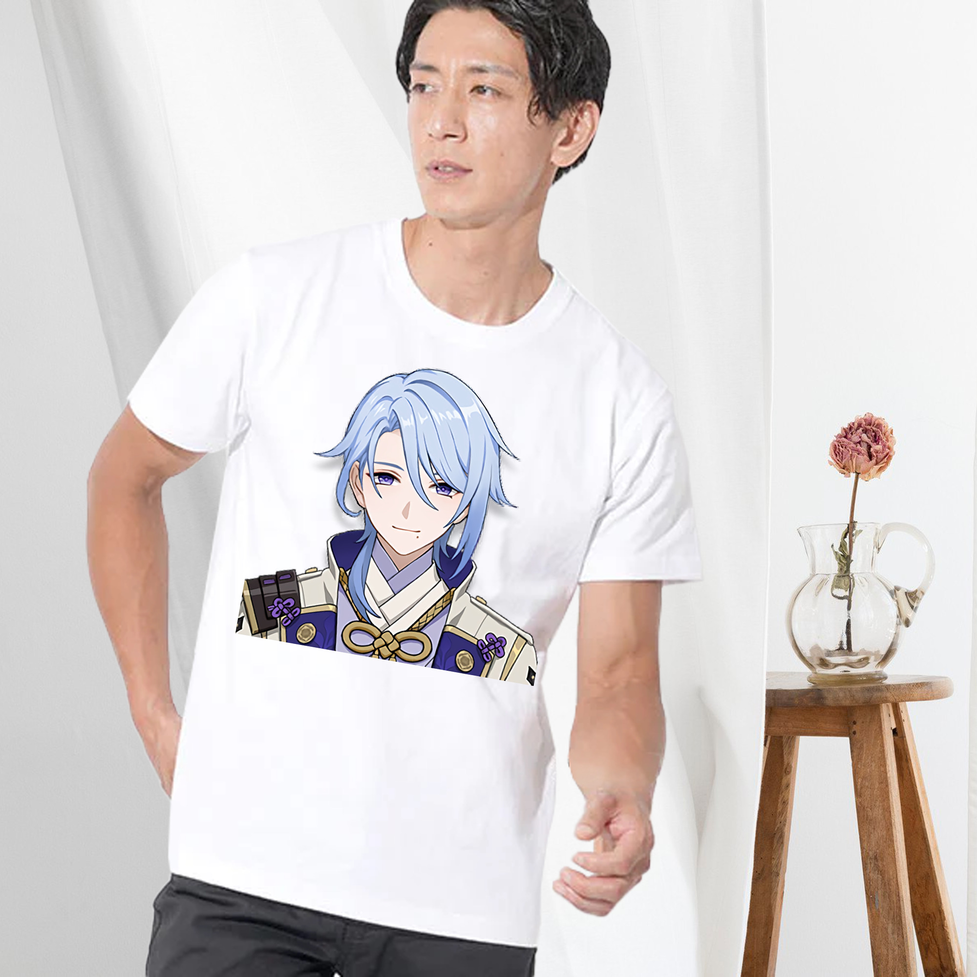 げんし神 神里綾人 かみさとあやと genshin Kamisato Ayato 綿100％半袖Tシャツ（フロントプリント）