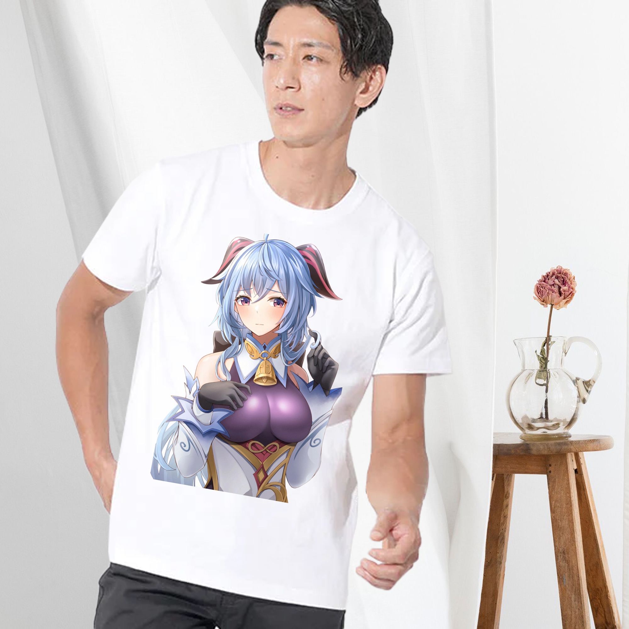 げんし神 甘雨 かんう genshin Ganyu 綿100％半袖Tシャツ（フロントプリント）