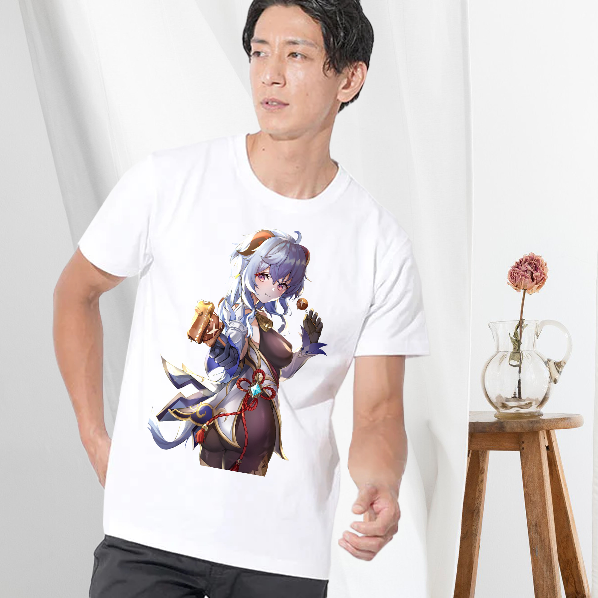 げんし神 甘雨 かんう genshin Ganyu 綿100％半袖Tシャツ（フロントプリント）